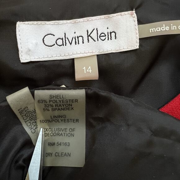 Calvin Klein Suit Set Dress Jacket Womens 14 Red Black Ponte Knit Sophisticated - Picture 5 of 16